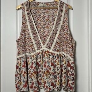 Penelope Rose Floral Lace Trim Sleeveless Top Boho Cottagecore Prairie Style